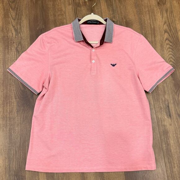 Emporio Armani Slim-Fit Stretch Pique Polo Shirt in Pink with Micro Eagle XXL - Picture 1 of 7
